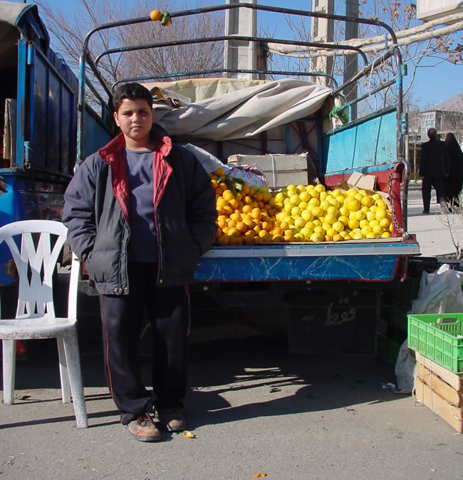 Young fruitseller on the road to Kermanshah
