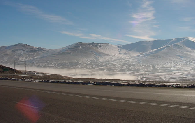 Snowy mountain pass on the road to Kermanshah